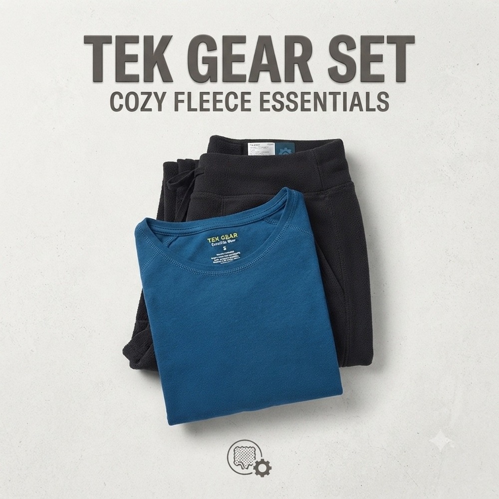 Tek Gear 2pc Set Blue Short Sleeve Tee NWT Straight Leg‎ Fleece Pants S Athletic